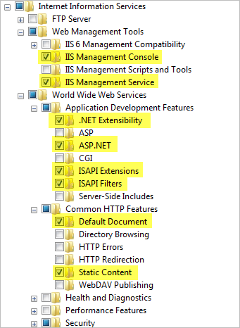 Windows features enabled Windows features enabled