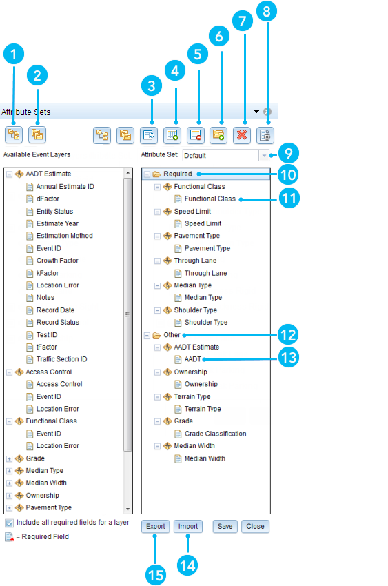 Attribute sets in Roadway Characteristics Editor Attribute sets in Roadway Characteristics Editor