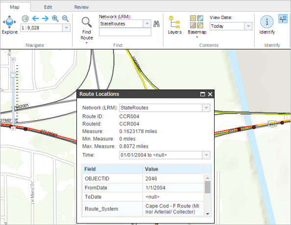 The result of the Identify Route Locations tool The result of the Identify Route Locations tool
